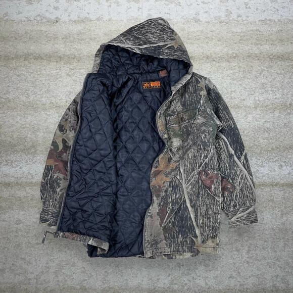 Vintage Hunting Camo Jacket Insulated Hooded Canvas Full Zip Y2K - Picture 2 of 4